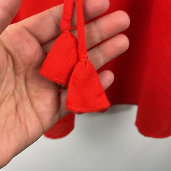 Knox Rose Boho Peasant Style with tassel tie orange red Puffy Sleeves Top 2X - Picture 6 of 11